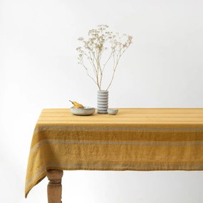 Len asztalterítő 140x140 cm Amber Bronze Stripes – Linen Tales