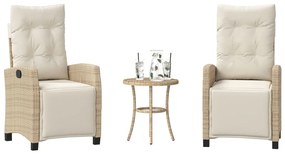 vidaXL 3 részes bézs polyrattan bisztrógarnitúra párnával