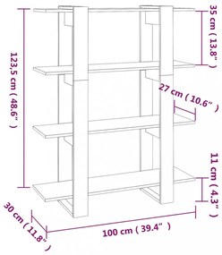 füstös tölgy színű térelválasztó könyvszekrény 100x30x123,5 cm