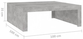 betonszürke szerelt fa dohányzóasztal 100 x 100 x 35 cm