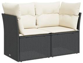 2 személyes fekete polyrattan kerti kanapé párnával
