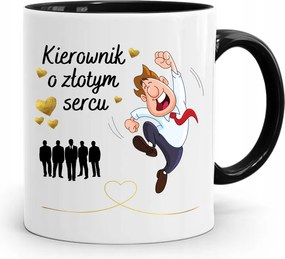 Fekete Bögre Arany Szívű Vezetőnek Ajándék fényképes nyomtatással