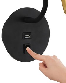 Brilagi -LED Rugalmas fali lámpa USB porttal MAYA LED/3W/230V fekete/arany