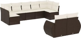 vidaXL 9 részes barna polyrattan kerti ülőgarnitúra párnákkal