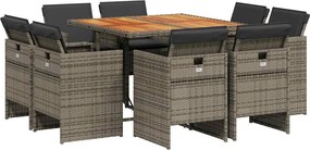 vidaXL 9 részes szürke polyrattan kerti étkezőgarnitúra párnával