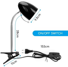 Aigostar -  Csipeszes asztali lámpa 1xE27/11W/230V fekete/króm