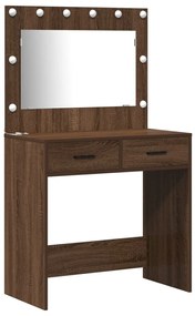 Sminkasztal LED fényekkel Barna tölgy 158,5x41x135 cm