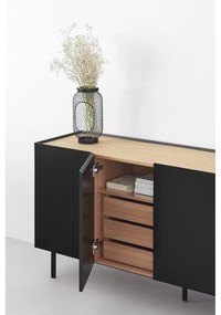 Fekete alacsony komód tölgyfa dekorral 165x78 cm Arista – Teulat