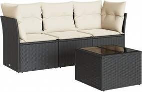 vidaXL 4 részes fekete polyrattan kerti ülőgarnitúra párnákkal