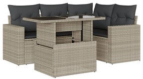 5 részes világosszürke polyrattan kerti ülőgarnitúra párnákkal