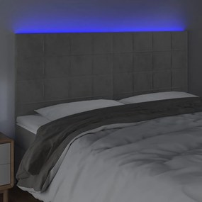 világosszürke bársony LED-es fejtámla 160x5x118/128 cm