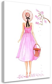 Gario Vászonkép Séta rózsaszín ruhában - Gisele Oliveira Fraga Baretta Méret: 40 x 60 cm