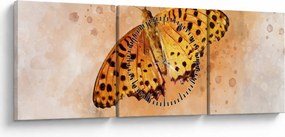 Kép - narancssárga pillangó, akvarell (órával) (90x30 cm)