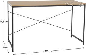 Íróasztal tölgy/fekete, 120x60 cm, MELLORA