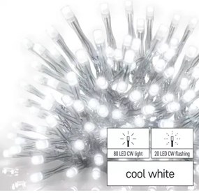 Led fényfüzér , sorolható , beltéri/ kültéri , 100 led , 2.5 m , jégcsap , villogó , hideg fehér , időzíthető , IP44 , standard