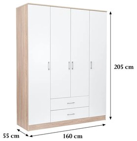 Miami gardróbszekrény 160x205 cm fehér-sonoma tölgy