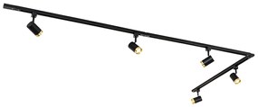 1 fázisú sínrendszer 5 spotlámpával, fekete aranyszínű gyűrűvel - Jeana