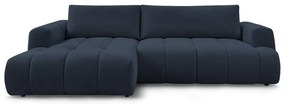 Sötétkék kinyitható-tárolóhelyes sarokkanapé (bal oldali-heverő résszel) Fuji – Bobochic Paris