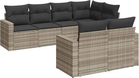 vidaXL 7 részes világosszürke polyrattan kerti ülőgarnitúra párnákkal
