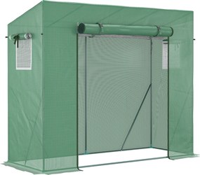 Outsunny PE Kerti Üvegház, Erkély Üvegház, 140 gsm Megerősített Ponyva, Acél Váz, Felhúzható Cipzáras Ajtó, Zöldség, Növények, Virágok számára, Belső