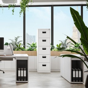 Fém irattartó szekrény, 5 fiókos SARA V5, 460 x 1630 x 620 mm, fehér