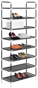 8 polcos fekete fém/nemszőtt kelme cipőtartó