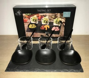 Professzionális Mártogatós Szósz Tálaló Készlet pala tálcán Fekete