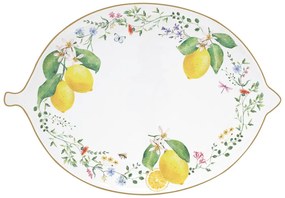 Citromformájú porcelántálca 30x21,5cm, dobozban, Fleurs et Citrons