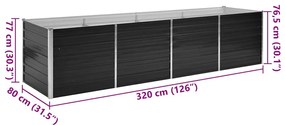 antracitszürke horganyzott acél kerti magaságyás 320x80x77 cm