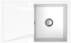 Mosogató Minőségi Obszidián, konyhai gránit mosogató 790x500x210 mm + króm szifon, fehér, SKQ-OBS.W.1KDO.X