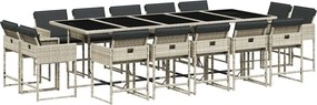 vidaXL 15 részes szürke polyrattan kerti étkezőgarnitúra párnákkal