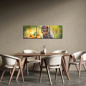 Macska képe ahogy a virágot nézi (órával) (90x30 cm)