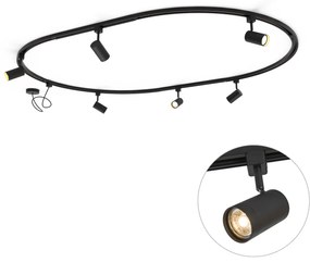 Modern sínrendszer 6 fekete spotlámpával, 1 fázisú, ovális 100 cm - Iconic Jeana