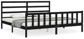 fekete tömör fa ágykeret fejtámlával 200 x 200 cm
