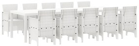 11 Darabos Kert Étkezőszett Fehér Poli Rattan, Kert Asztal Fehér 150x100x73 cm Poli Rattan, Kert Székek 2 db Fehér Poli Rattan, Kert Székek 4 db Fehér Poli Rattan
