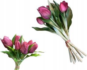 Mesterséges tulipán csokor rózsaszín 29 cm – gumi virágok 2030223065PU