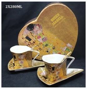 P.P.W3A34-15727 Porceláncsésze+alj háromszögű, 2 személyes, 225ml, Klimt:The Kiss