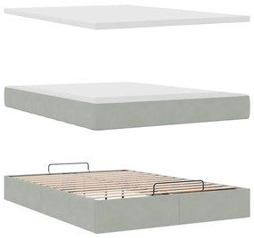 Ottomán ágykeret matraccal világosszürke 140x190 cm bársony