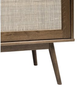 Sötétbarna alacsony komód tolóajtóval, tölgyfa dekorral 180x80 cm Barrali – Unique Furniture