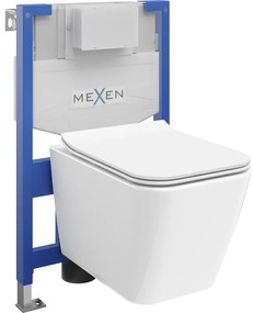 Mexen Cube beépített WC készlet, Fenix XS-F keret WC kagylóval és lassan záródó ülőkével, fényes fehér