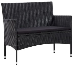 5 részes fekete polyrattan kerti bútorszett párnákkal