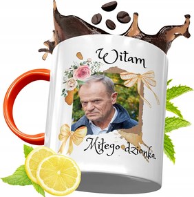Donald Tusk Narancssárga Bögre Ajándék, fényképes nyomattal