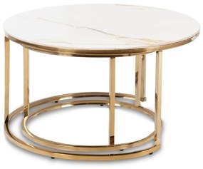 Zestaw Stolików MILANO Biały márvány/Arany