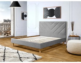 Világosszürke kárpitozott franciaágy ágyráccsal 160x200 cm Romane – Bobochic Paris