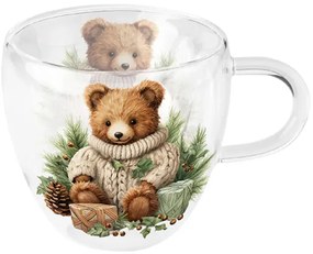 Karácsonyi duplafalú borosilicate üveg csésze 0,25 L Mackó