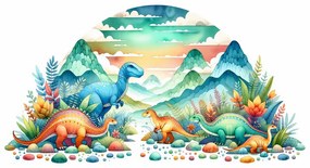 Kép színes dinoszauruszok a hegyekben