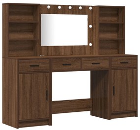 Sminkasztal LED fényekkel Barna tölgy 158,5x41x135 cm