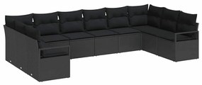 vidaXL Kanapé Szett párnával 10 pcs Fekete polirattan