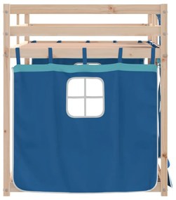 kék tömör fenyőfa emeletes ágy függönyökkel 90 x 190 cm