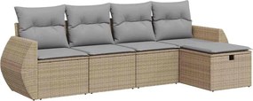 vidaXL 5 részes bézs polyrattan kerti ülőgarnitúra párnákkal